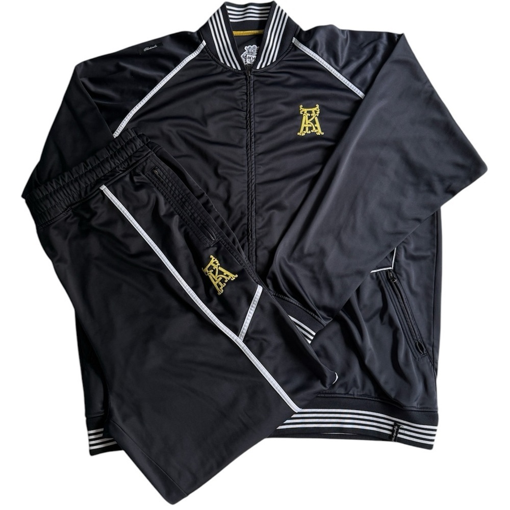 VTG Akademiks Track Suit Mens 4XL Navy Blue Yellow Logo‎ Y2K Hip Hop Streetwear